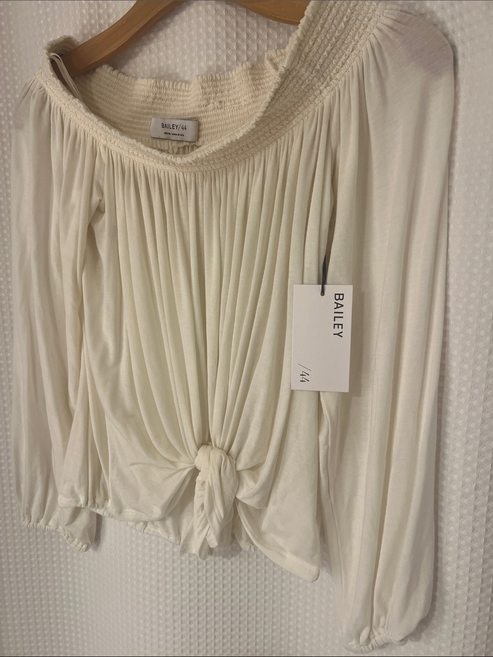 Bailey 44 Cream Off-Shoulder Tie-Front Blouse-SZ M Women’s-Made in USA